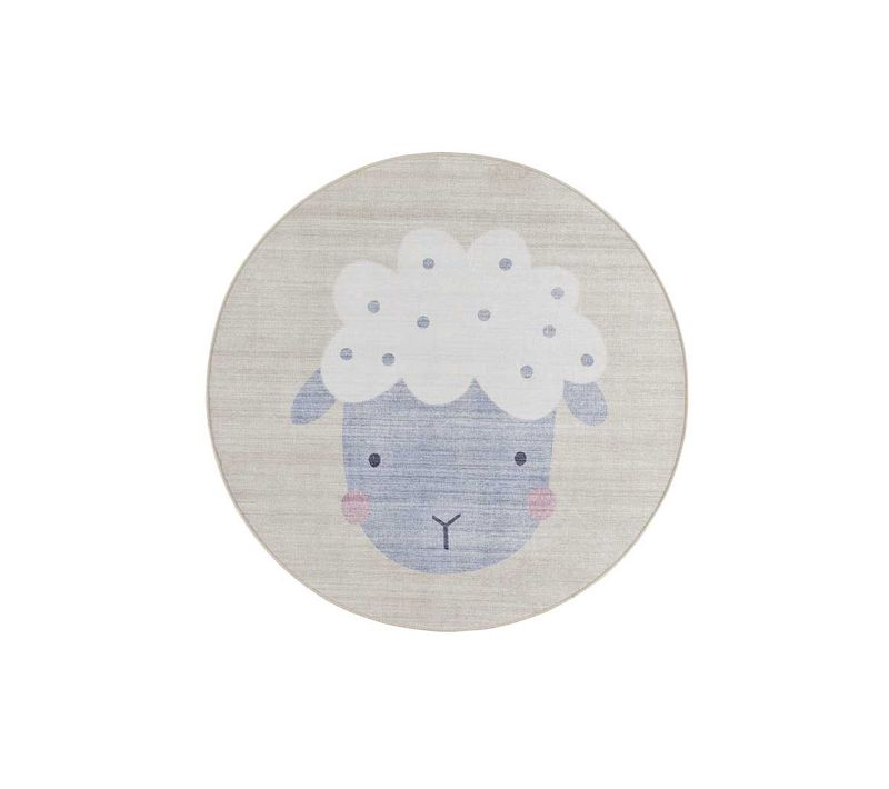 Tapis Enfant Lavable Rond Mouton Candy 24063 Crème 120x120 Cm