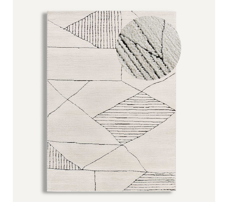 Tapis Ethnique à Relief Turin 2312 Blanc/noir 80x150 Cm