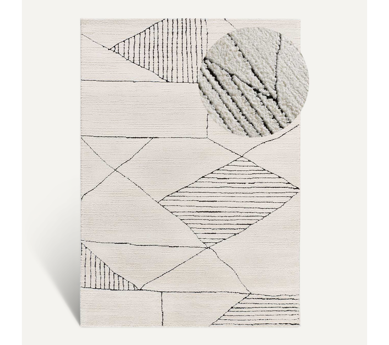 Tapis Ethnique à Relief Turin 2312 Blanc/noir 120x170 Cm