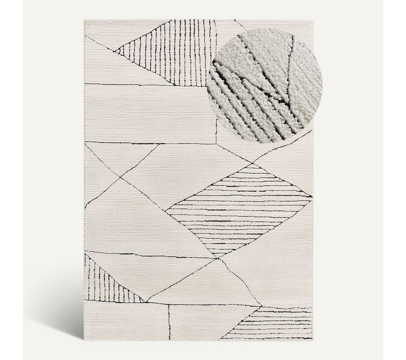 Tapis Ethnique à Relief Turin 2312 Blanc/noir 160x230 Cm