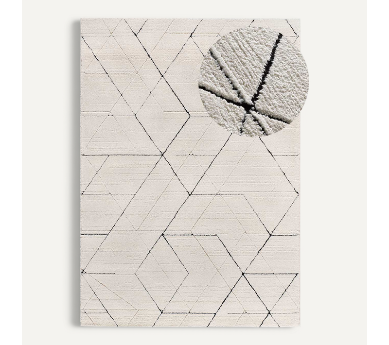 Tapis Géométrique à Relief Turin 2378 Blanc/noir 120x170 Cm