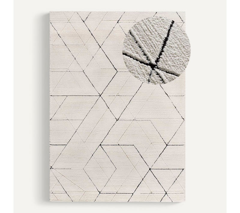 Tapis Géométrique À Relief Turin 2378 Blanc/noir 160x230 Cm