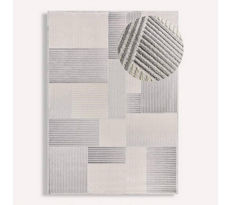 Tapis Géométrique à Relief Baresa 12943 Gris/crème 133x190 Cm