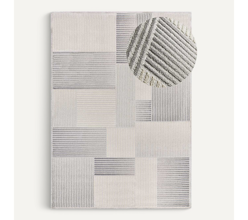 Tapis Géométrique à Relief Baresa 12943 Gris/crème 160x230 Cm