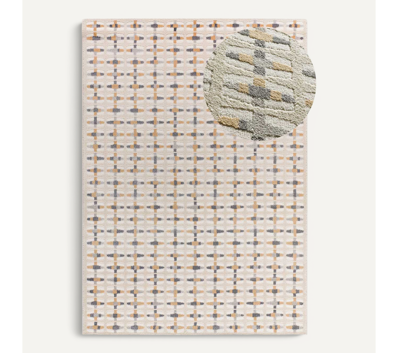 Tapis Géométrique à Relief Baresa 12949 Beige/gris 160x230 Cm