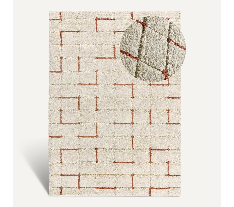 Tapis à Póils Longs à Relief Brenda 8834 Beige/rouille 133x190 Cm