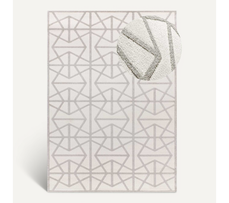 Tapis Géométrique À Relief Flora 12937 Blanc/gris 133x190 Cm