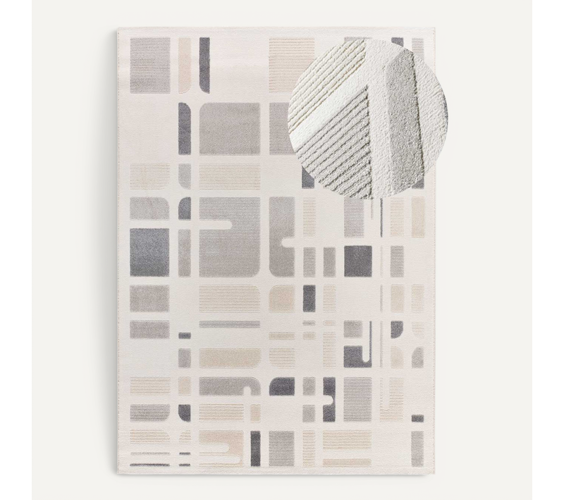 Tapis Géométrique À Relief Flora 12955 Blanc/beige/gris 133x190 Cm