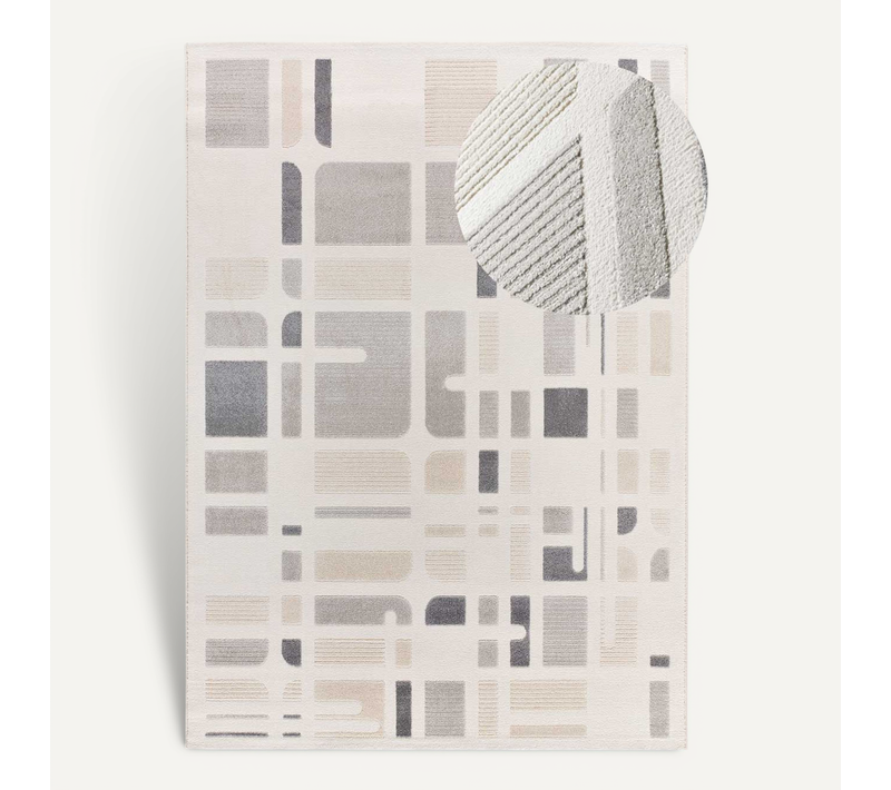 Tapis Géométrique À Relief Flora 12955 Blanc/beige/gris 200x290 Cm