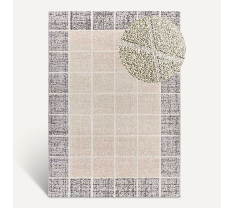 Tapis Géométrique à Relief Flora 12959 Beige/gris 80x150 Cm