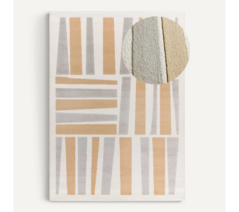 Tapis Géométrique À Relief Flora 12967 Blanc/beige/gris 80x150 Cm