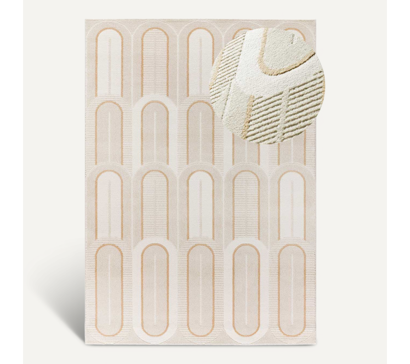 Tapis Géométrique À Relief Flora 12968 Blanc/beige 80x150 Cm