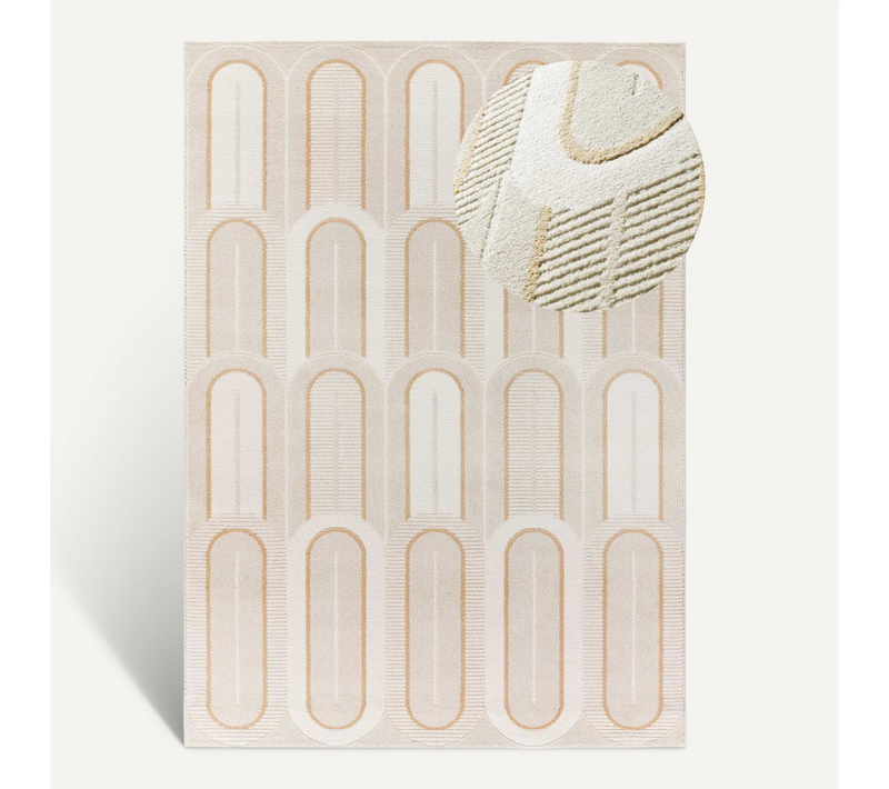Tapis Géométrique à Relief Flora 12968 Blanc/beige 133x190 Cm