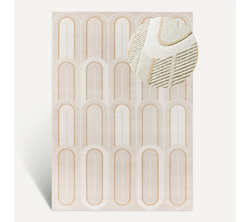 Tapis Géométrique à Relief Flora 12968 Blanc/beige 160x230 Cm