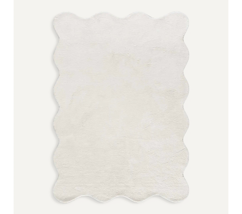 Tapis Lavable Uni À Bordure Ondulée Mellow Liso Blanc 120x170 Cm