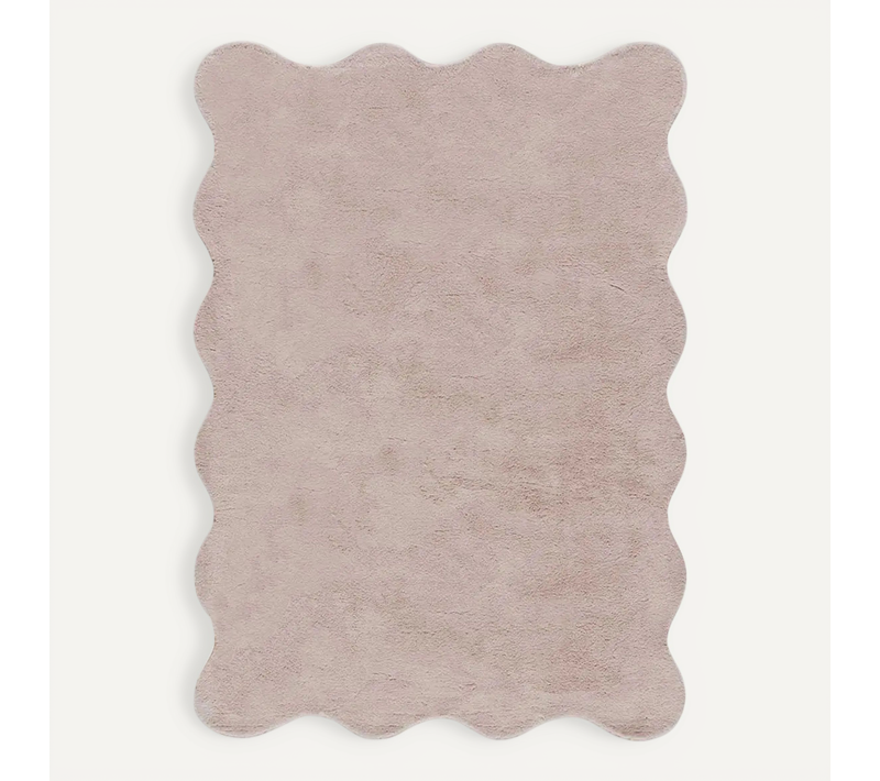 Tapis Lavable Uni À Bordure Ondulée Mellow Liso Rose Poudré 160x230 Cm