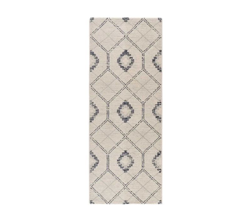 Tapis Géométrique Siroco 16806 Bleu / Crème 80x200 Cm