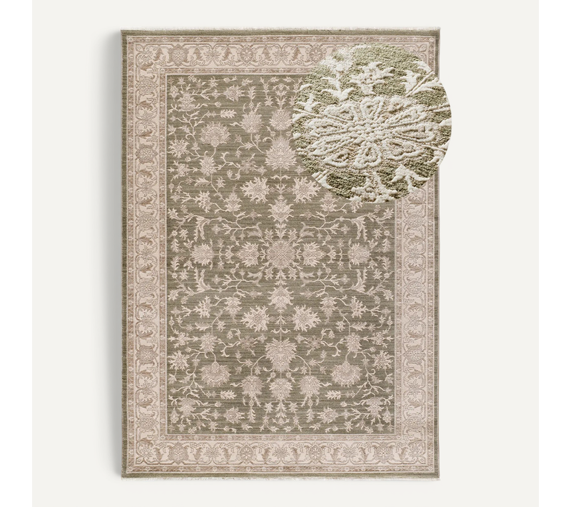 Tapis Vintage Oriental à Franges Ona 52095 Vert/beige 160x230 Cm
