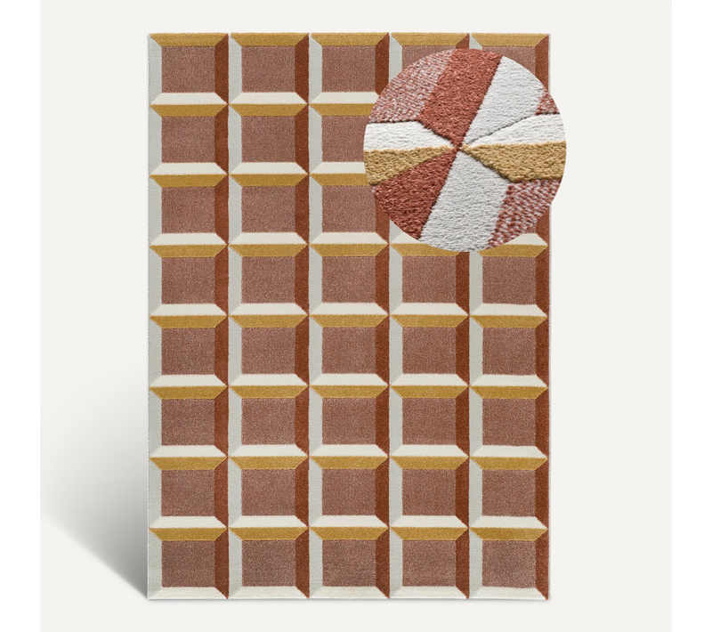 Tapis Géométrique À Relief Amara 12997 Rouille 80x150 Cm