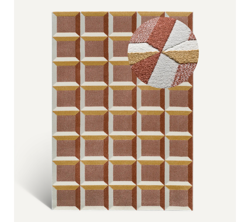 Tapis Géométrique à Relief Amara 12997 Rouille 133x190 Cm