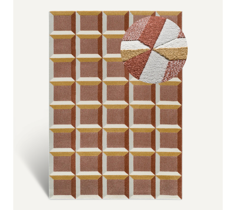 Tapis Géométrique À Relief Amara 12997 Rouille 160x230 Cm