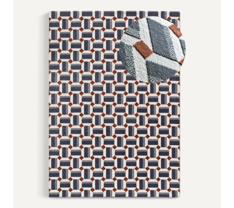 Tapis Géométrique à Relief Amara 13000 Bleu/blanc 133x190 Cm