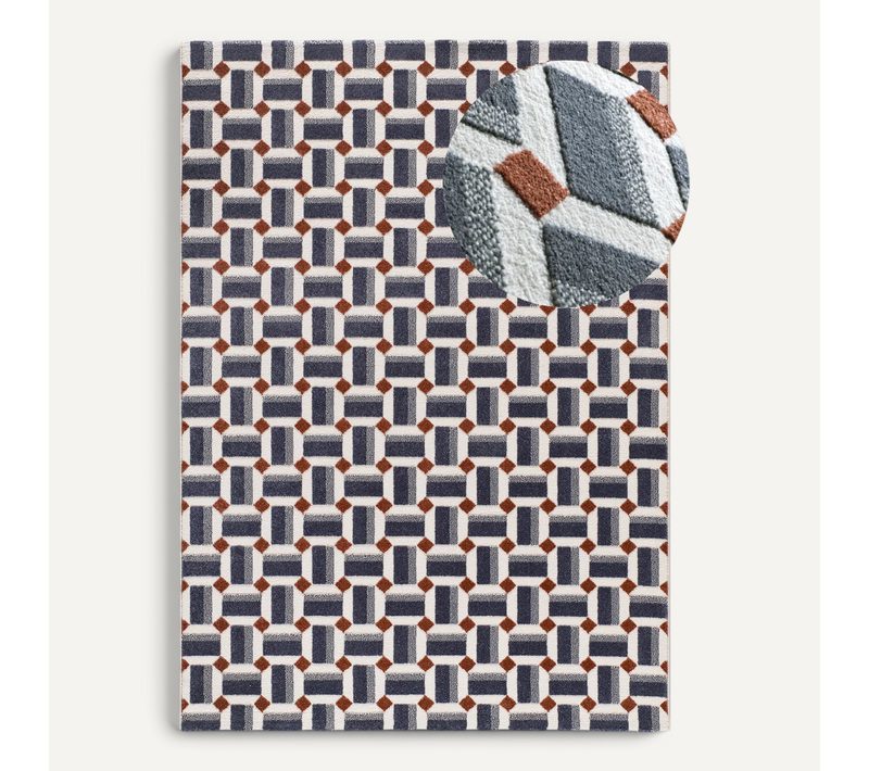 Tapis Géométrique à Relief Amara 13000 Bleu/blanc 160x230 Cm