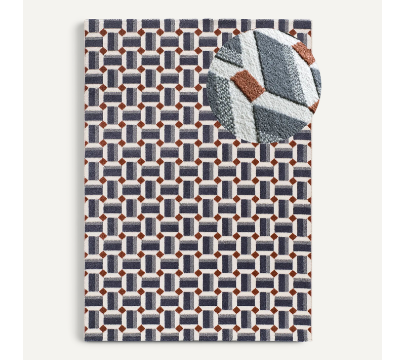 Tapis Géométrique à Relief Amara 13000 Bleu/blanc 200x290 Cm