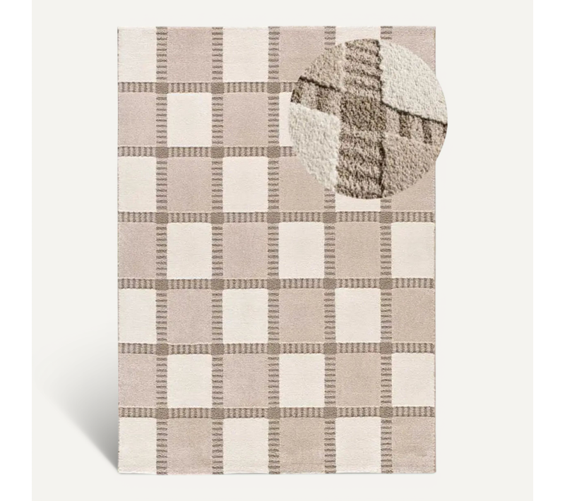 Tapis Géométrique À Relief Candela 2451 Beige/blanc 80x150 Cm