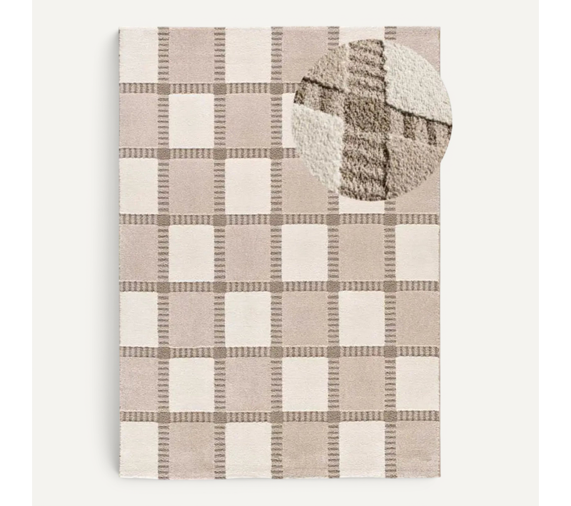 Tapis Géométrique à Relief Candela 2451 Beige/blanc 120x170 Cm