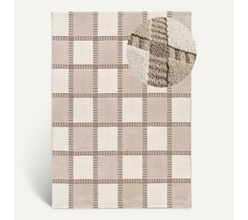 Tapis Géométrique à Relief Candela 2451 Beige/blanc 160x230 Cm