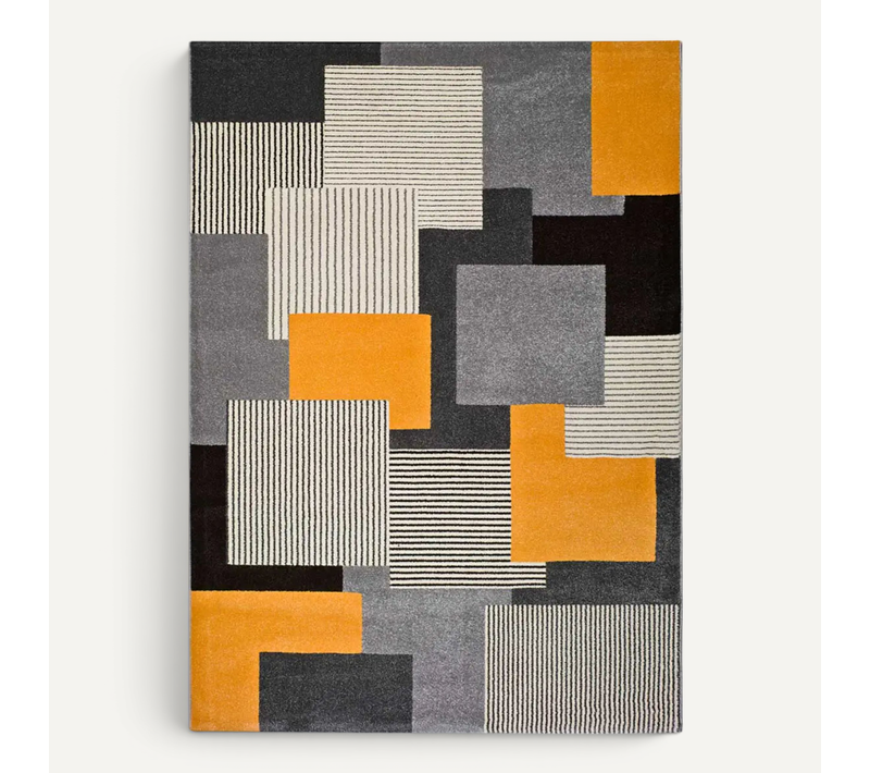 Tapis Géométrique Leo 12158 Gris/noir/moutarde 160x230 Cm