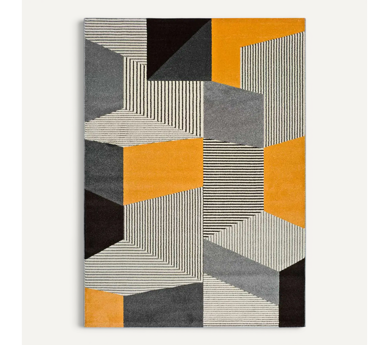 Tapis Géométrique Leo 12155 Gris/noir/moutarde 80x150 Cm