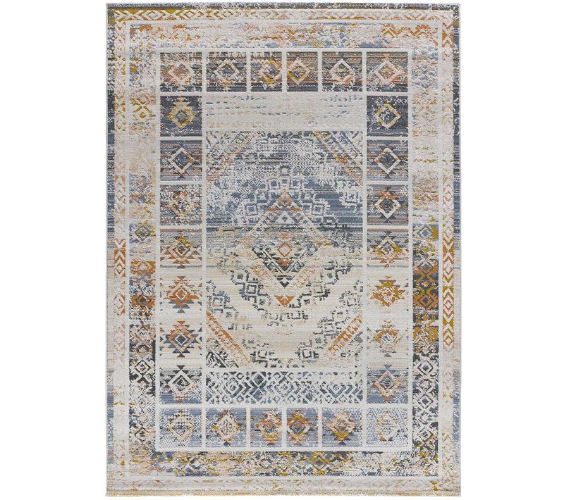 Tapis Vintage Kilis 3223 Crème/bleu/moutarde 77x150 Cm