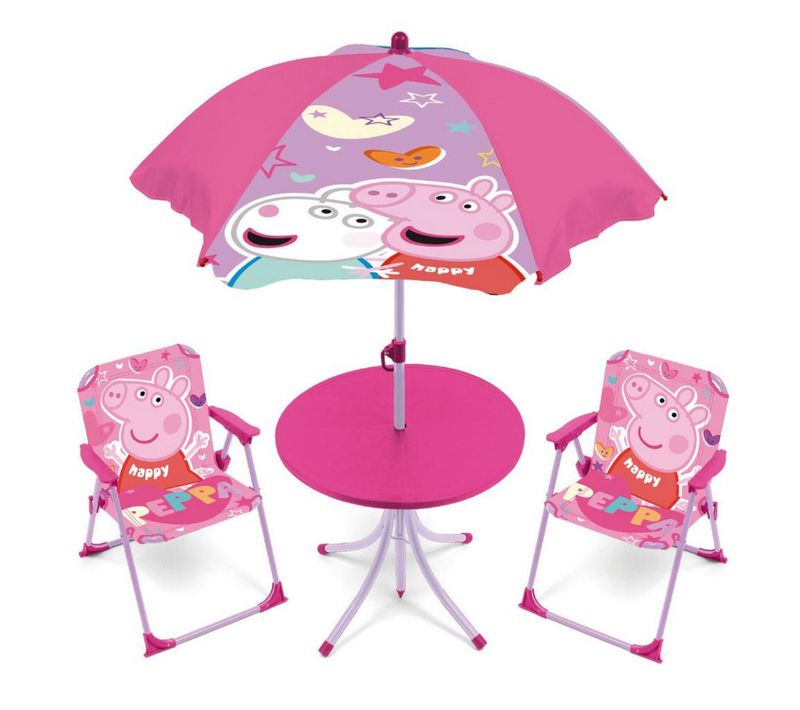 Set De Jardin Peppa Pig Rose Avec Une Table, 2 Chaises Et Un Parasol