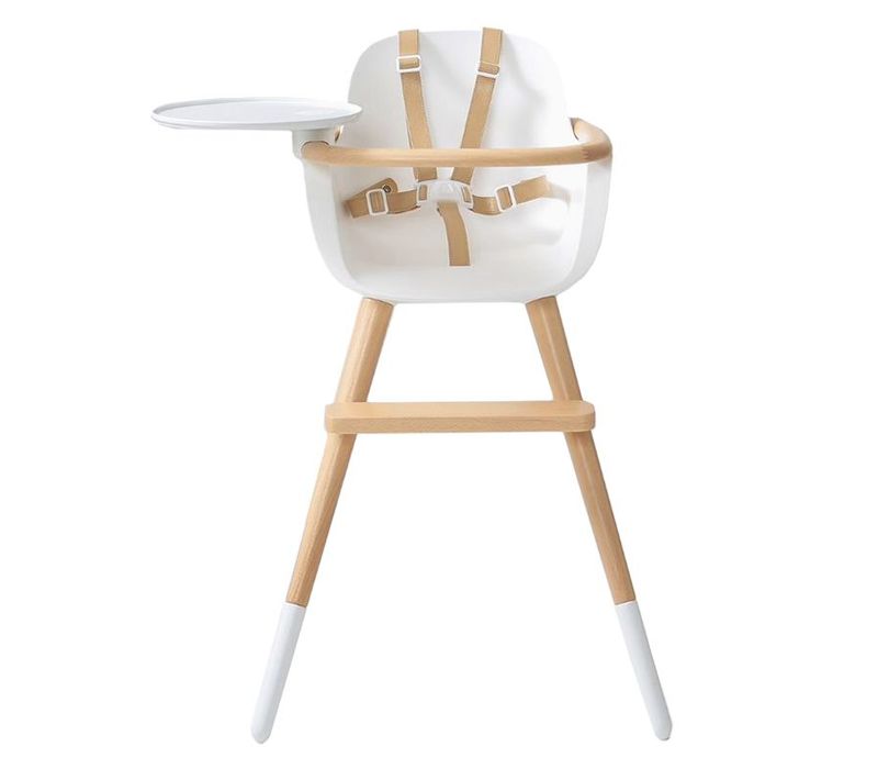 Chaise Haute Ovo Original One Luxe Blanc/naturel Harnais Simili Cuir Beige