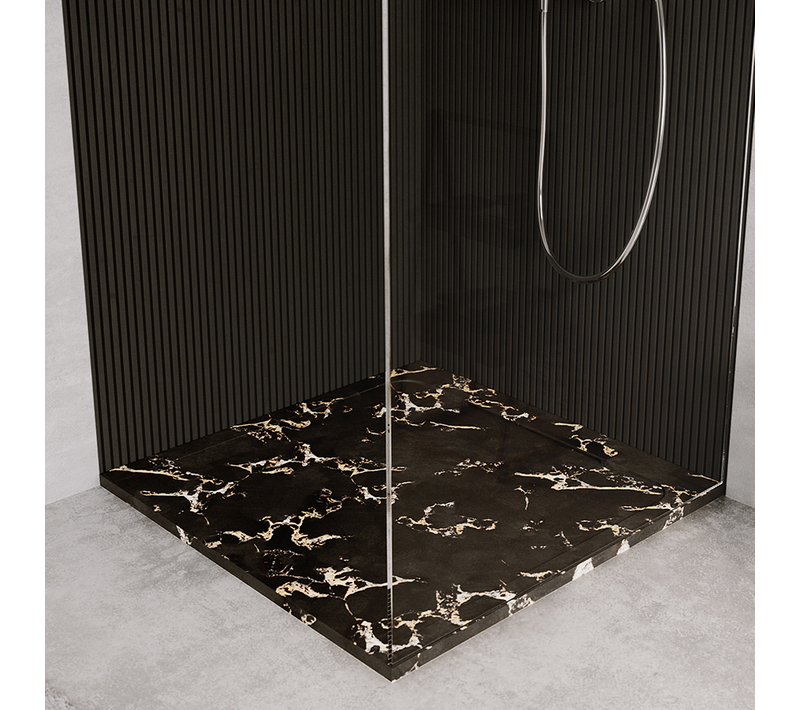 Receveur De Douche En Pierre Naturelle Extra Plat à Poser 80x80cm - Noir Marble - Origine