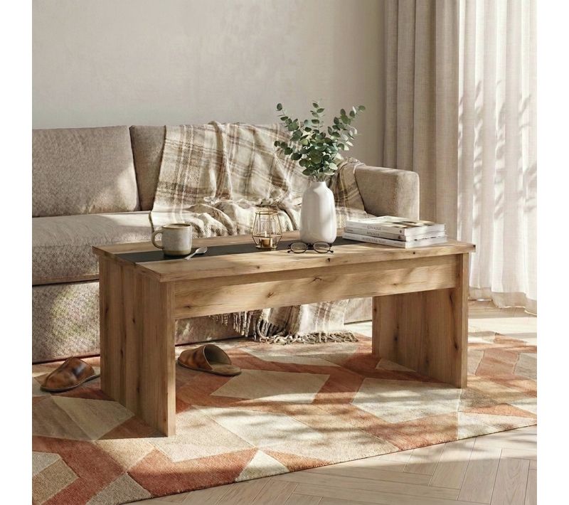 Table basse avec plateau relevable YANA Imitation chêne et noir
