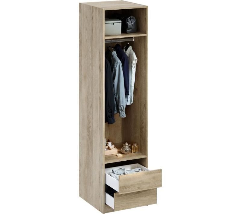 Dressing - Chene - 2 Tiroirs - 2 Étageres - 1 Tringle - 50 X 57 X 200 Cm