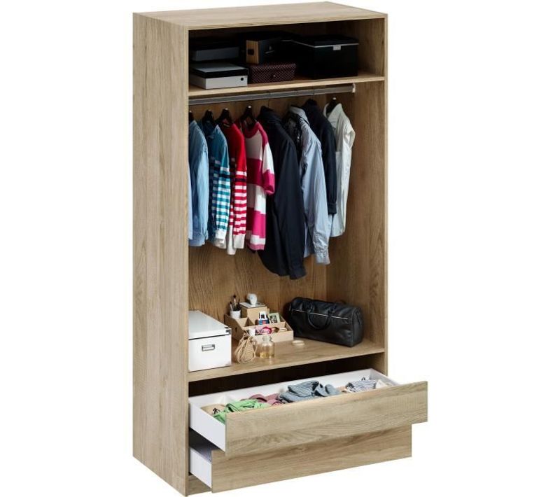 Dressing - Chene - 2 Tiroirs - 2 Étageres - 1 Tringle - 100 X 57 X 200 Cm