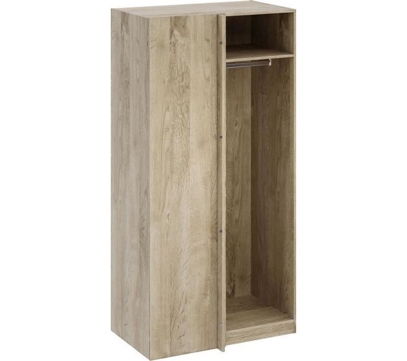 Module Armoire D'angle - Chene - 3 Étageres - 1 Tringle à Vetements - 100 X 66 X 200 Cm