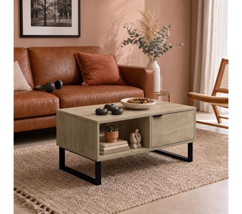 Table basse L.90 cm ASPEN imitation chêne