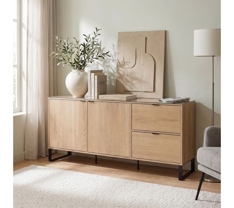 Buffet 2 portes L. 175 cm ASPEN imitation chêne