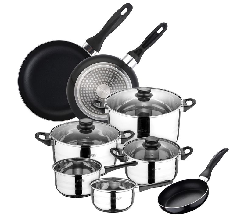 Batterie De Cuisine 8 Pièces, 2 Casseroles + 3 Marmites Avec Couvercle En Verre Avec Jeu De 3 Poêles