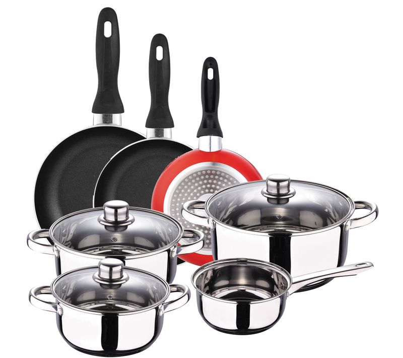 Cassel Batterie 7 Pièces +  3 Poêles Ø16/ø20/ø24 Cms Rouge Antiadhésif, Induction