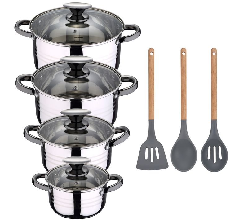 Hita Batterie De Cuisine À Induction En Acier De 8 Pièces Avec Set De 3 Batteries De Cuisine