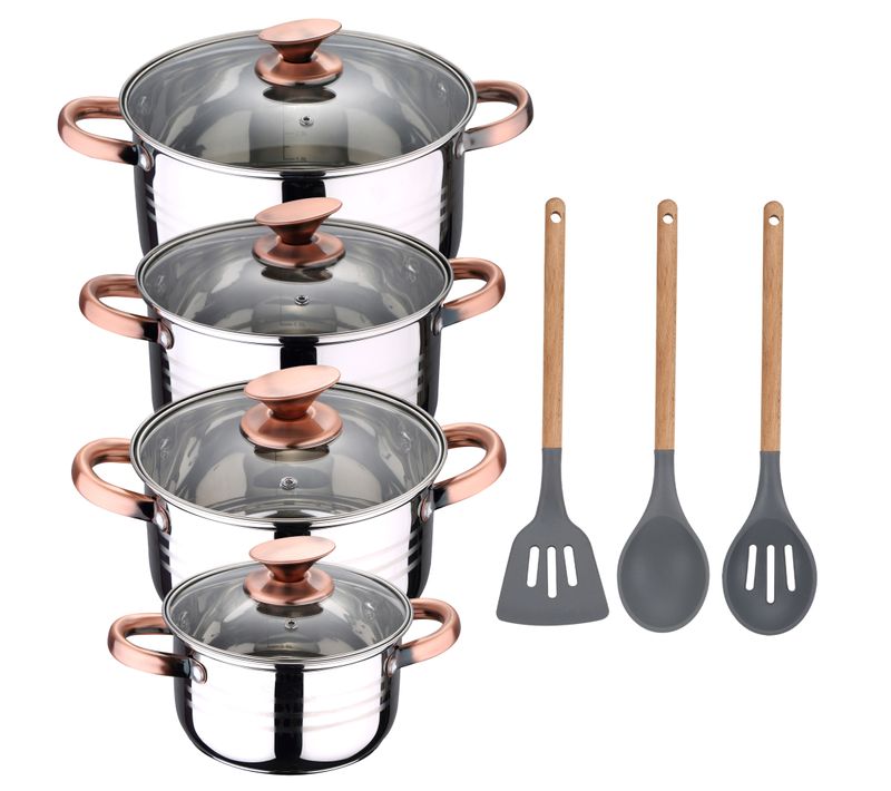 Batterie De Cuisine À Induction 8 Pièces En Acier Inoxydable Avec Jeu De 3 Ustensiles De Cuisine
