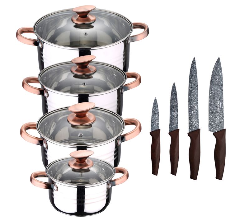 Batterie De Cuisine À Induction En Acier Inoxydable De 8 Pièces Avec Jeu De 4 Couteaux De Cuisine