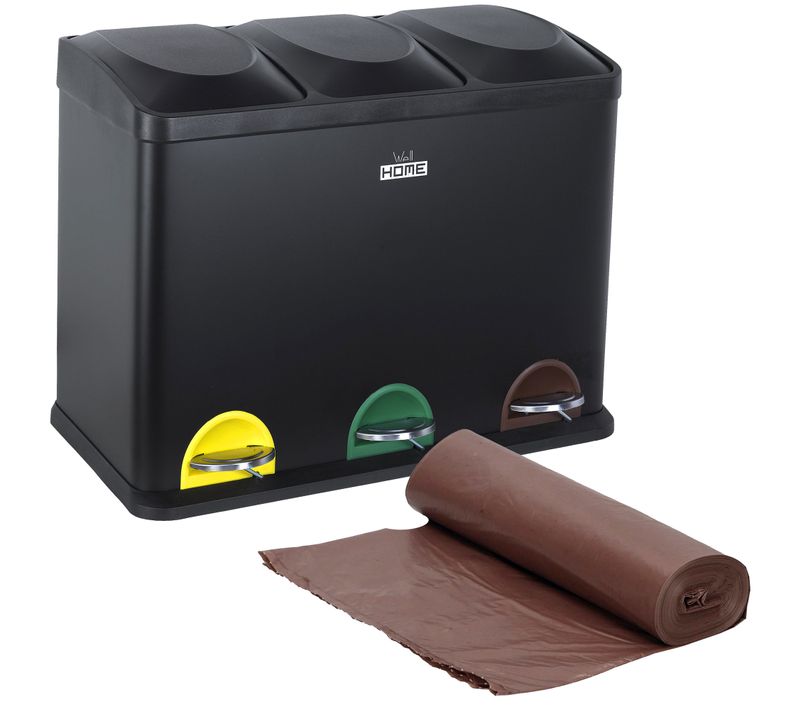 Conteneur De Tri Sélectif Et Recyclage Écologique 45 L (3 X 15 L) Avec Pack 20 Sacs Poubelles