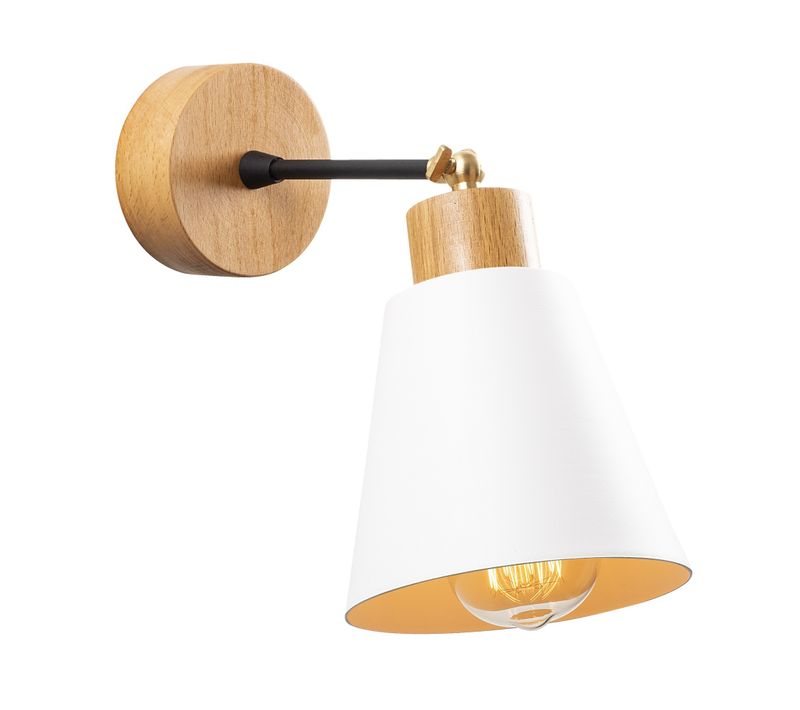 Applique Murale Interieur,  Lampe Murale Industrielle Bois, Blanc 14x14x25 Cm